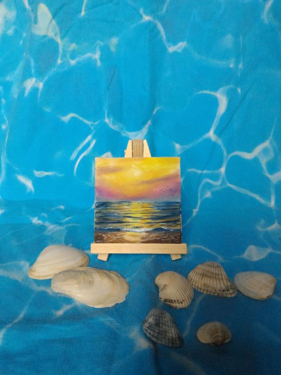 Miniature wave seascape #07 - Easel included