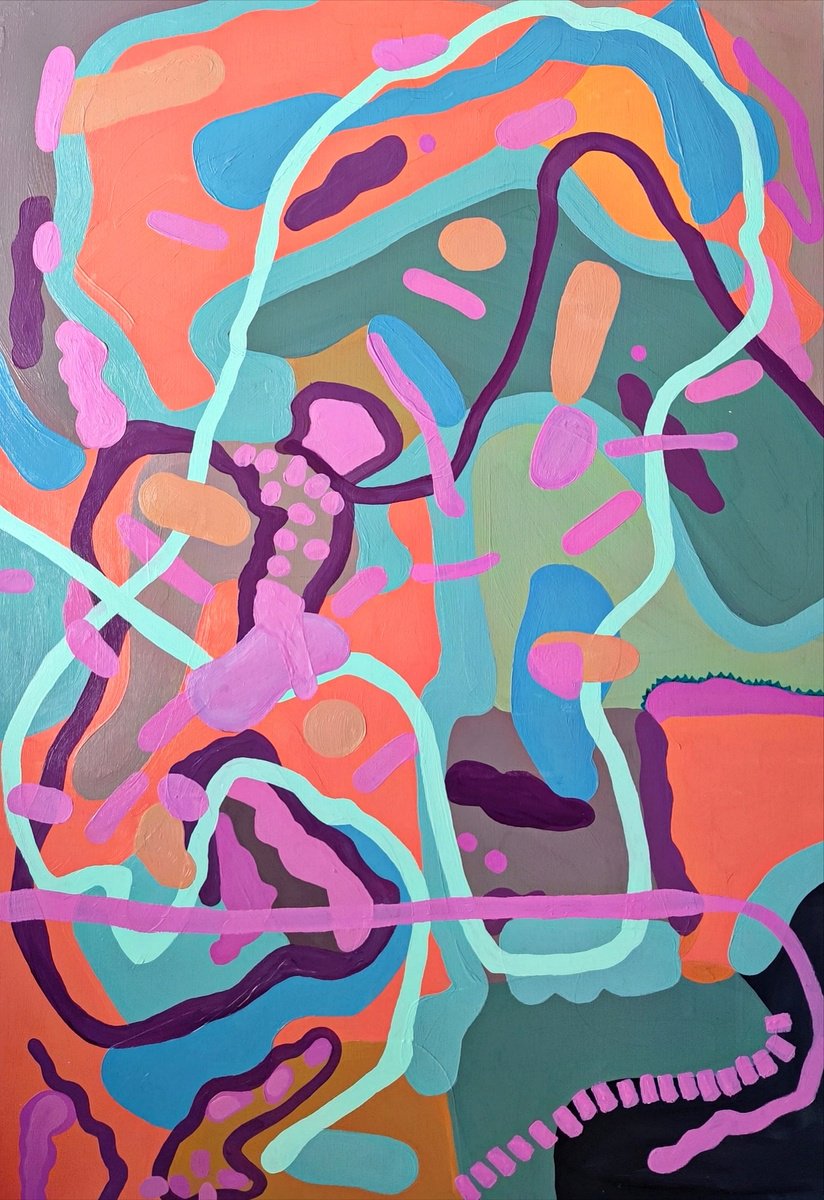 Organic Abstract Oil Painting By Chrissy Guest, 20 X 30, Night Dancers, Original Artwork