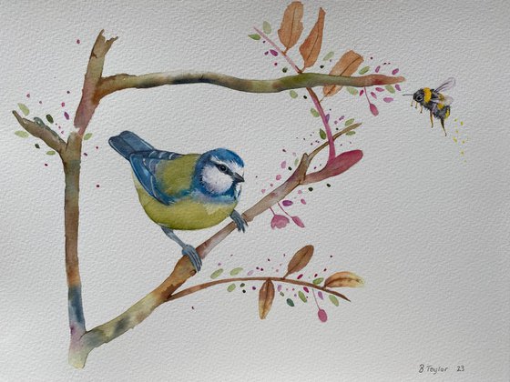 Blue tit and bee