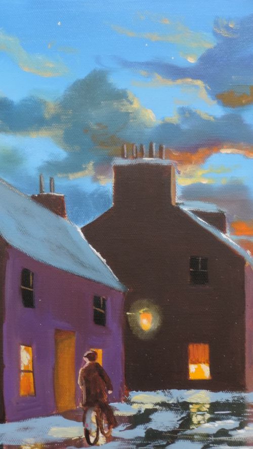 Winter street "last orders" (16 " x 12 ") by Gordon Bruce