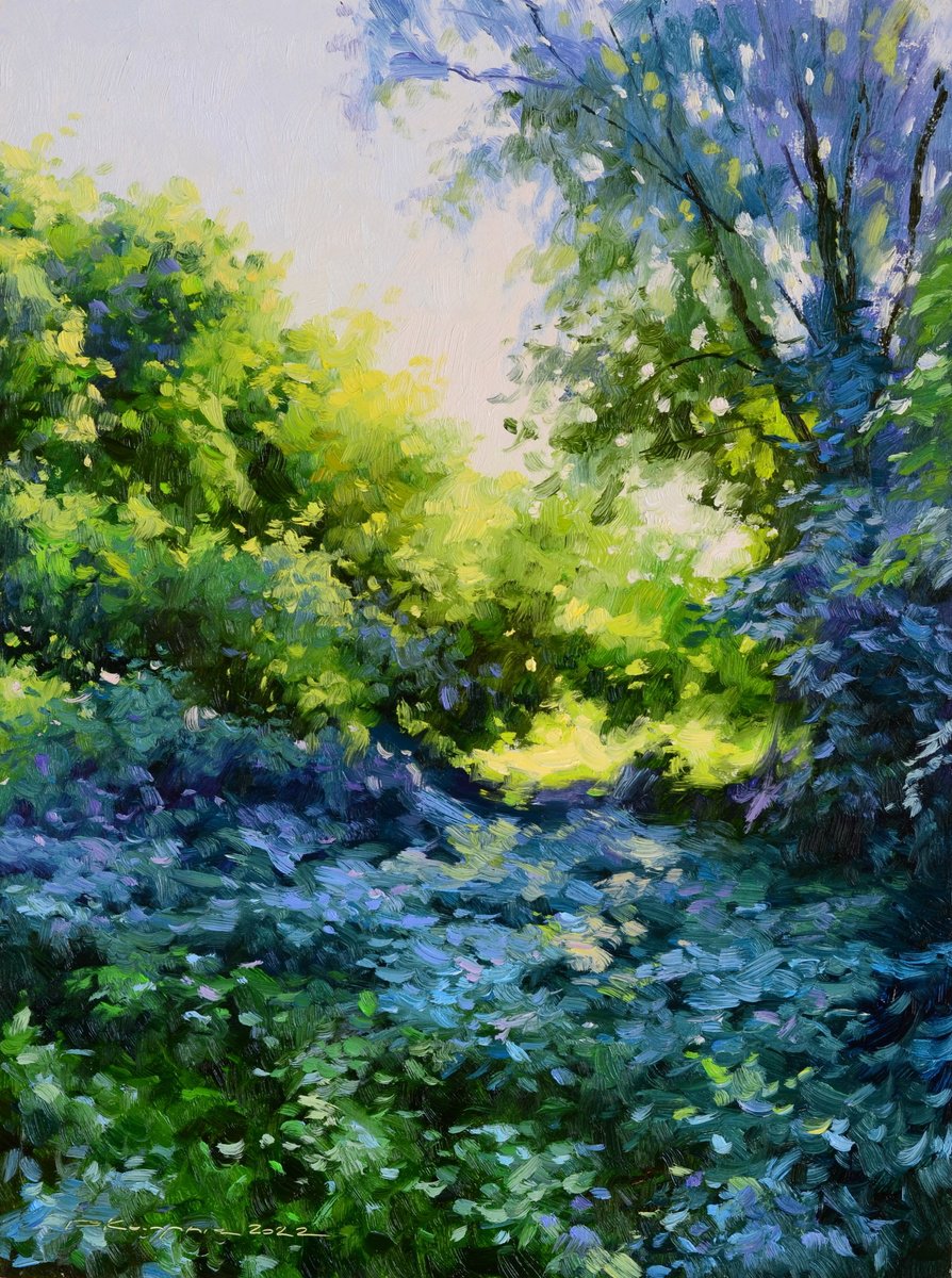 Impressionistic Landscape Oil Painting By Ruslan Kiprych, 12 X 16", Nightingale Grove, Original Artwork