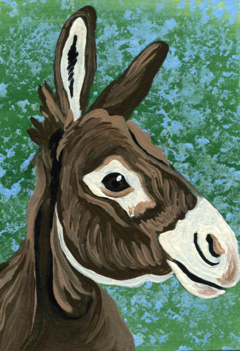 ACEO ATC Original Miniature Painting Donkey Burro Mule Farmyard Art-Carla Smale by carla smale