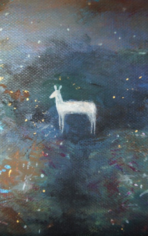 Deer In Meadow Moonlight by Victoria Lucy Williams