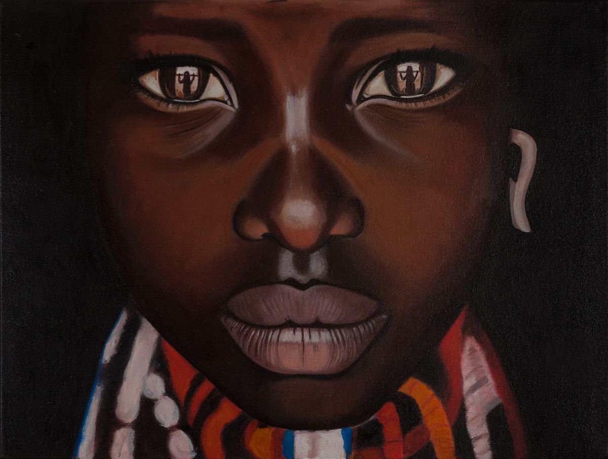 Photorealistic Portrait Oil Painting By Caroline Millott, 29 X 21, African Girl, Original Artwork
