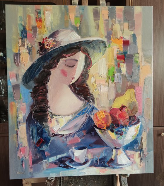 Coffee time 60x70cm ,oil/canvas, portraiture