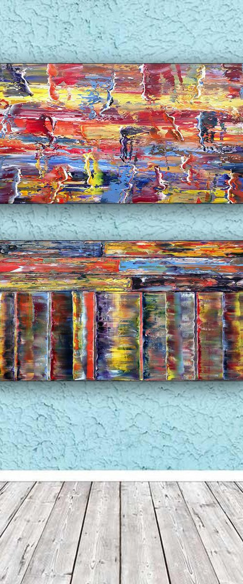 "Get In The Flow Series" - Save As Series - Original Extra Large PMS Abstract Diptych Oil Paintings On Canvas - 36" x 36" by Preston M. Smith (PMS)