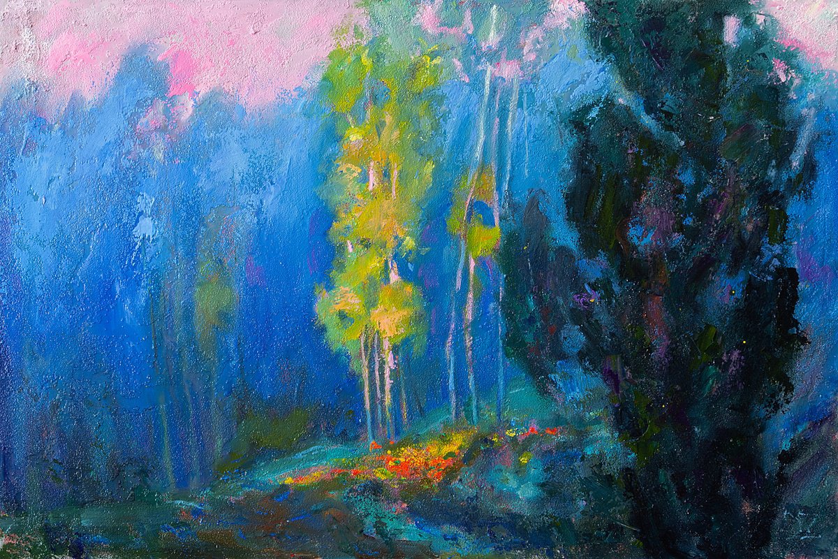 Impressionistic Landscape Oil Painting By Daria Zavadenko, 24 X 16, Morning In The Autumn Forest, Original Artwork