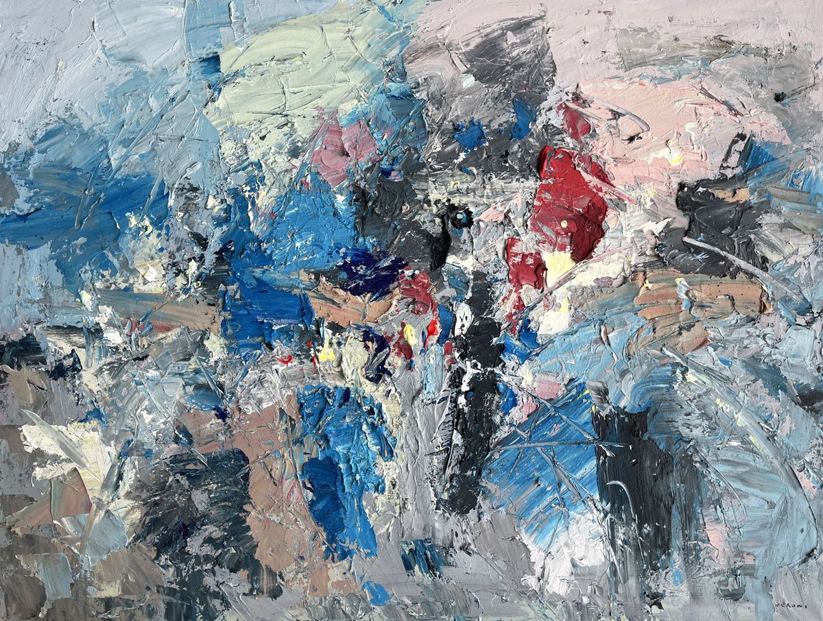 Expressive Abstract Oil Painting By Agostino Veroni, 48 X 36, Abstract, Original Artwork