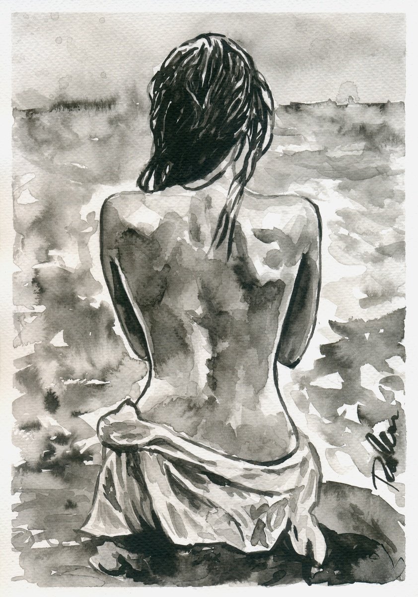 Urban And Pop Portrait Ink Drawing By Tashe, 8 X 12", Rough Sea, Original Artwork