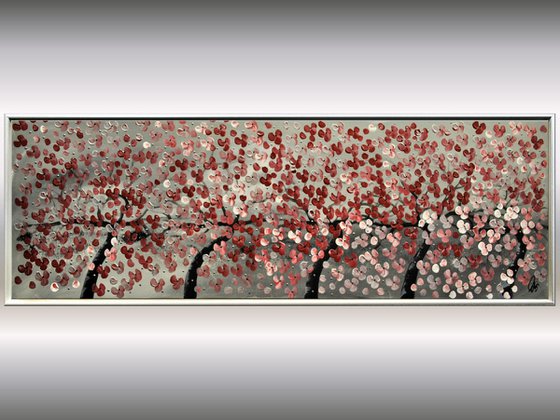 Five Friends  acrylic abstract painting cherry blossoms nature painting framed canvas wall art