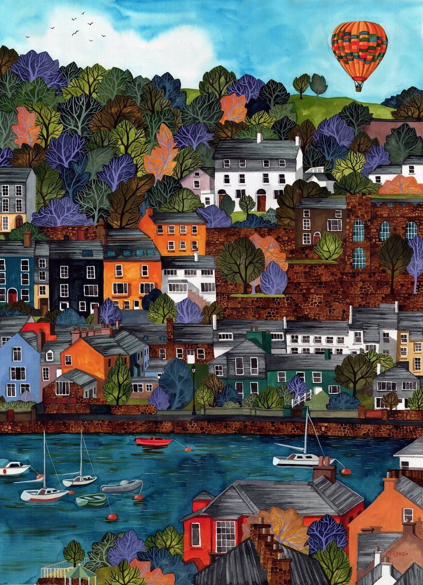 Illustrative Cityscapes Painting By Terri Smith, 25 X 33", Summer Cove, Kinsale, Original Artwork