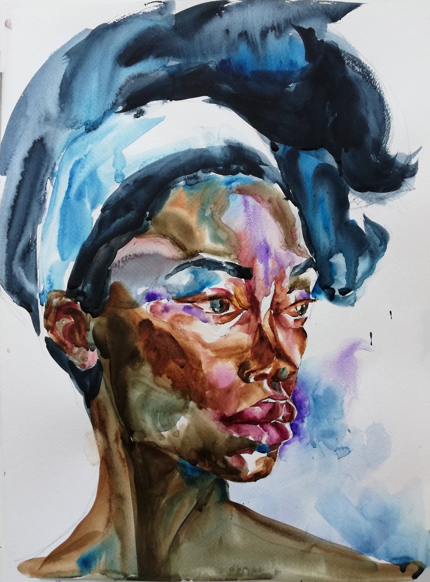 Impressionistic Portrait Watercolour By Jelena Djokic, 14 X 19, Freedom, Original Artwork