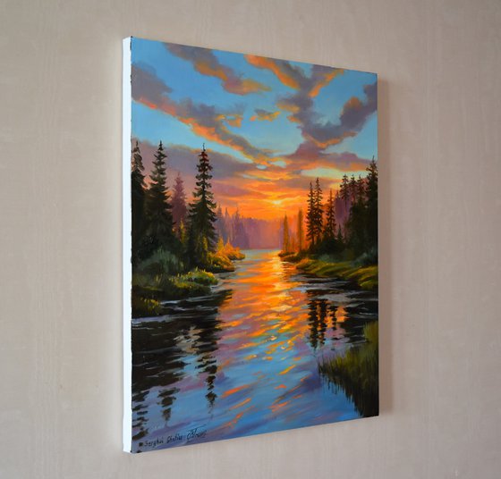 The sunset in the forest