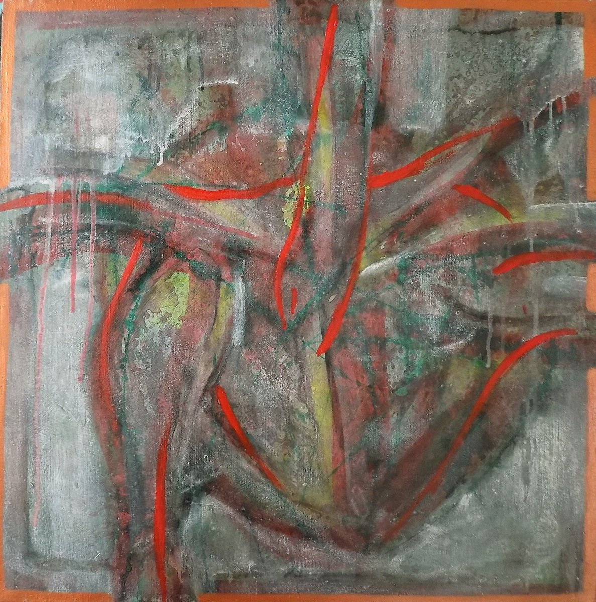 Abstract Acrylic Painting By Stanislav Bojankov, 24 X 24", Heart-Xxiv, Original Artwork