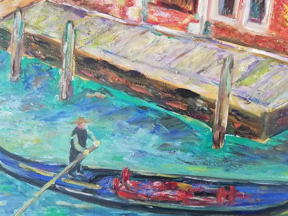 "A Gondolier" Venice and its Canals Original Oil Painting - Italian Landscape