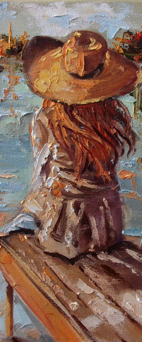 " AUTUMN " original painting LAKE FALL palette knife GIFT by Monika Luniak
