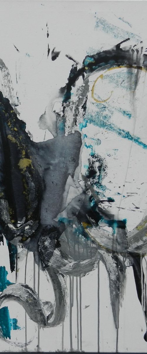 Abstract acrylic Ink & Mixed Media 100x100 by Sylvie Dodin
