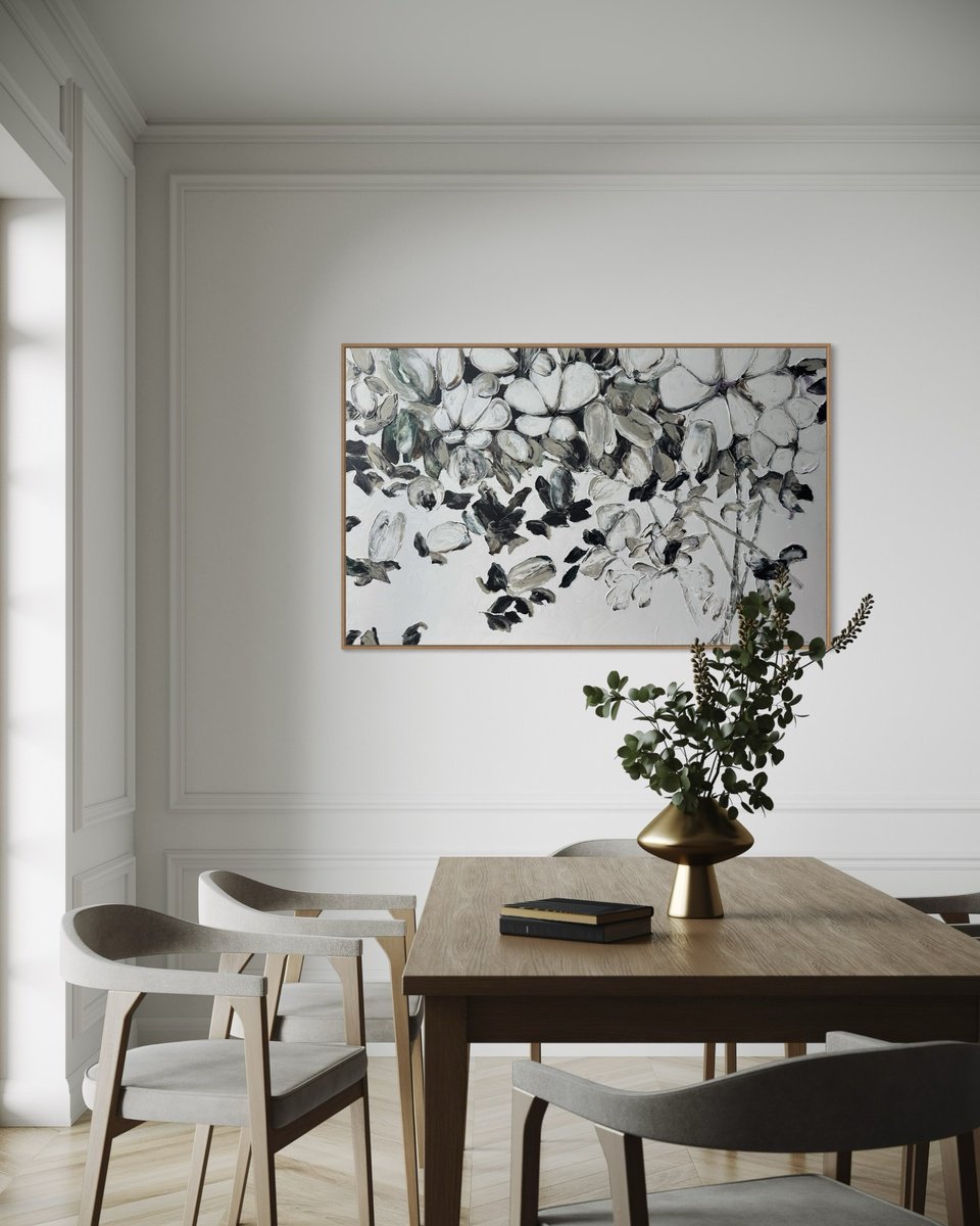 Impressionistic Botanical Acrylic Painting By Tetiana Hutsul, 61 X 37", Moonlight Between Us, Original Artwork