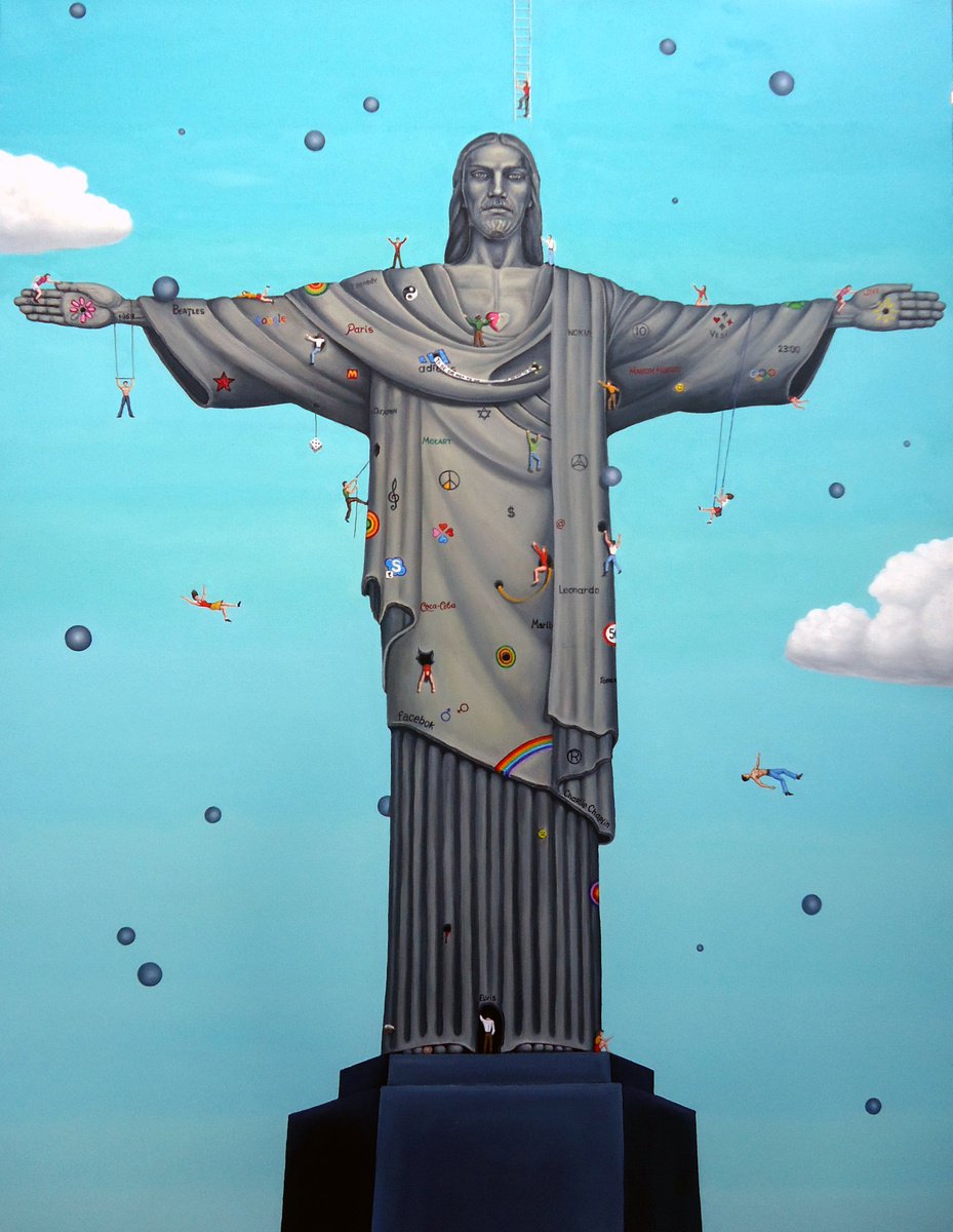 Urban And Pop Portrait Oil Painting By Grigor Velev, 36 X 47, The World Ii, Original Artwork