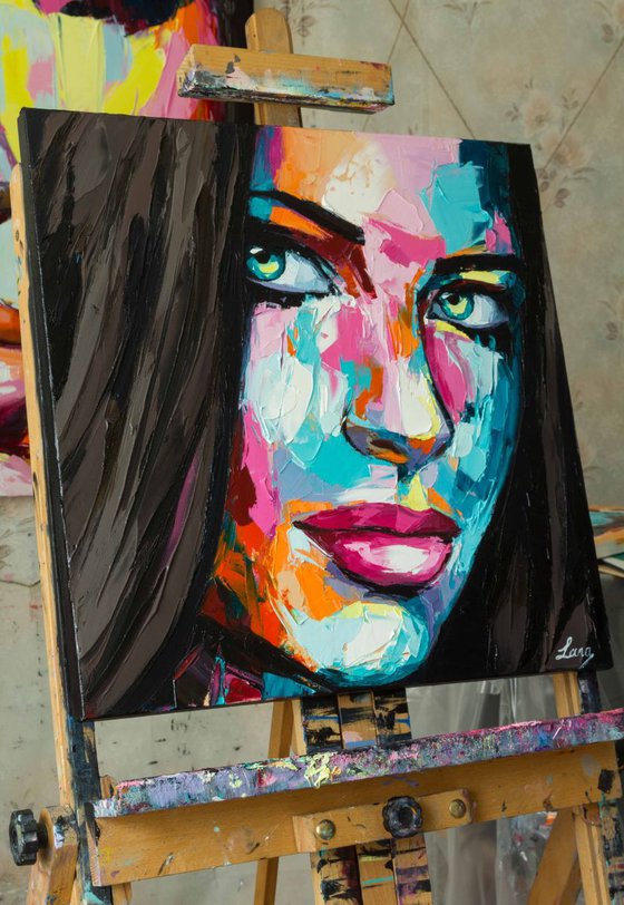 "Make a wish", a fantasy woman palette knife portrait from "colorful emotions" collection