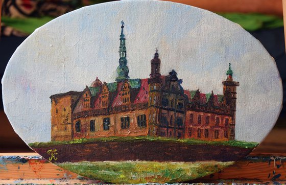 Oil painting on canvas Castle Kronborg in Denmark, Europe