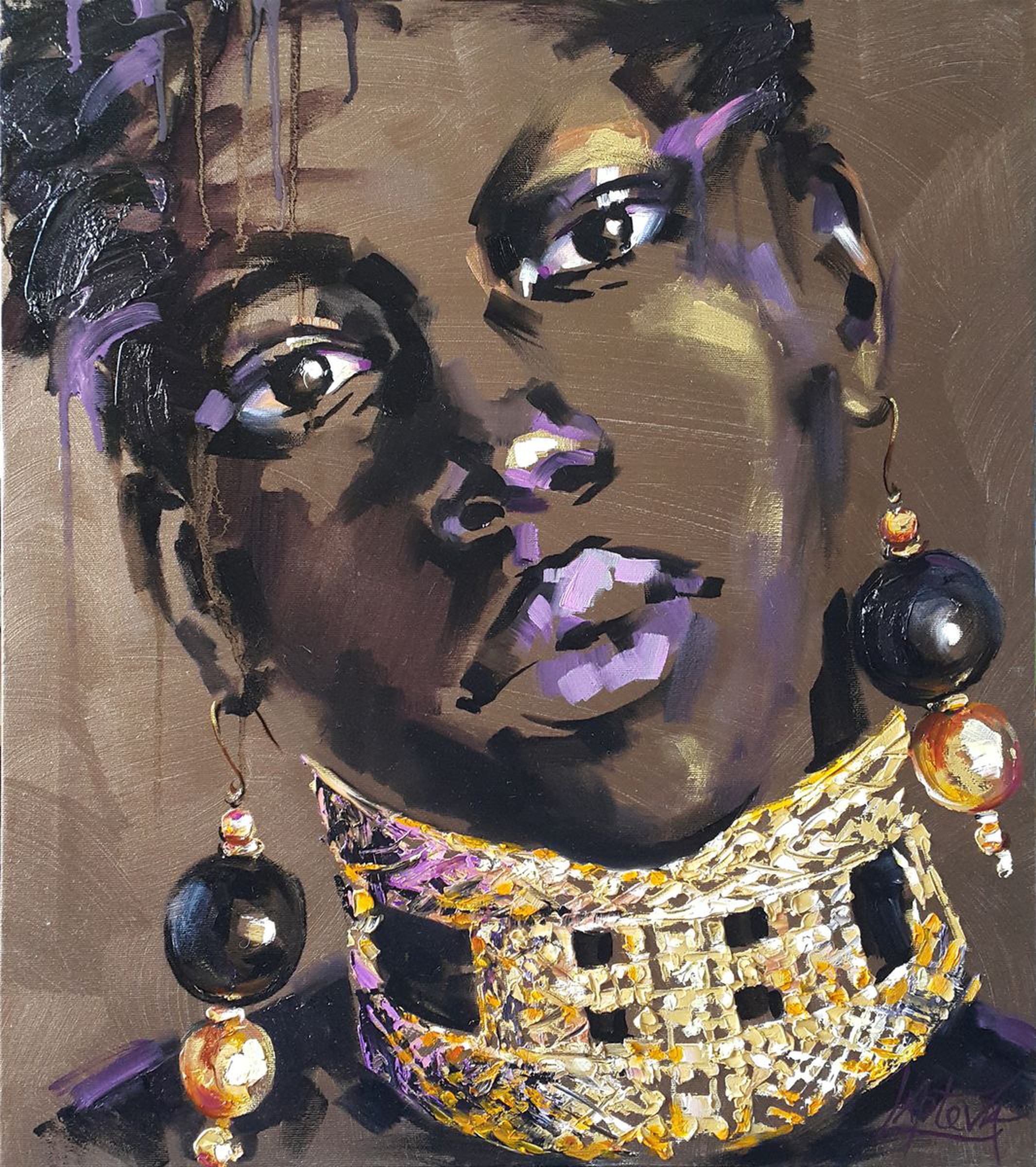 Female Portrait Of A Black Girl With Gold Jewelr Artfinder