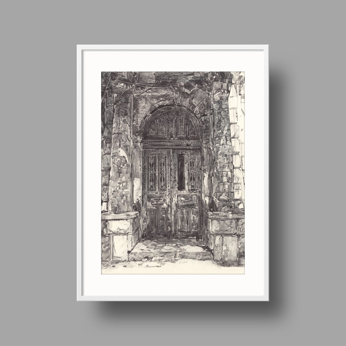 Photorealistic Cityscapes Drawing By Daria Maier, 10 X 13, Old Door, Original Artwork