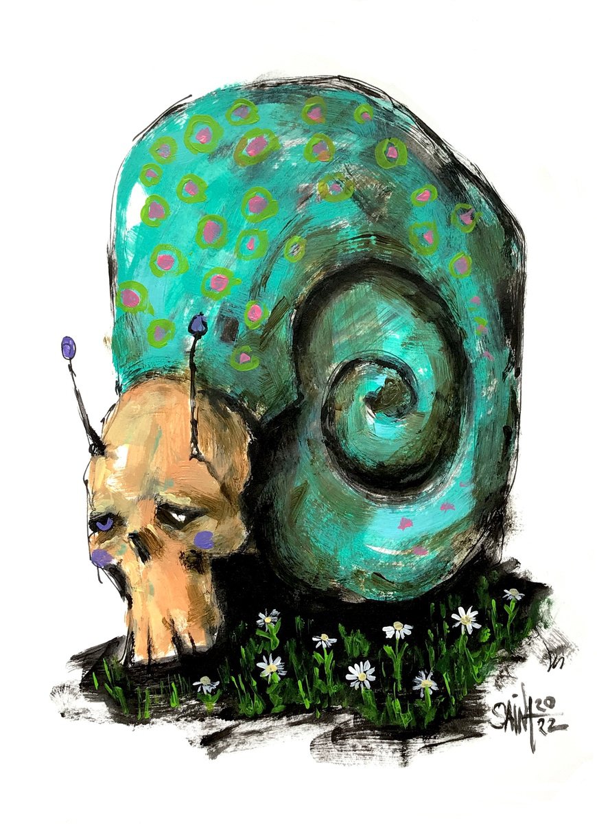 #34 Abstract Snail zombie portrait painting original art, Horror Naive Outsider Folk Art B... by Ruslan Aksenov
