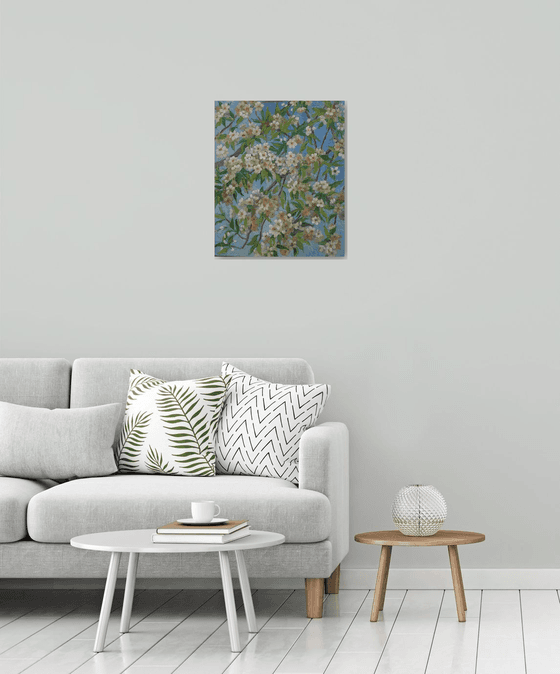 Blossoming pear branches - Original oil painting (2020)