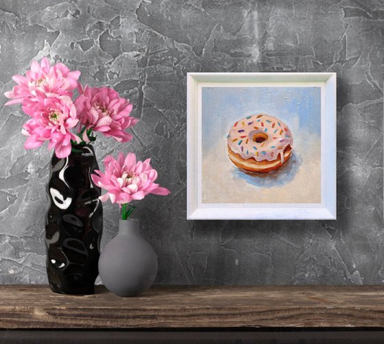 Donut Painting Original Art Small Food Artwork Dessert Wall Art