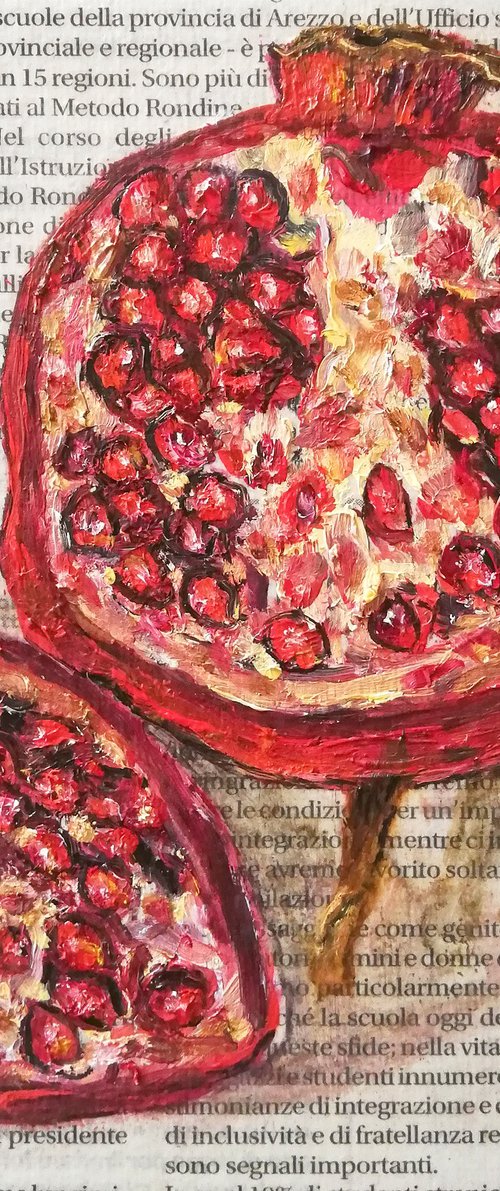 "Pomegranate on Newspaper" by Katia Ricci