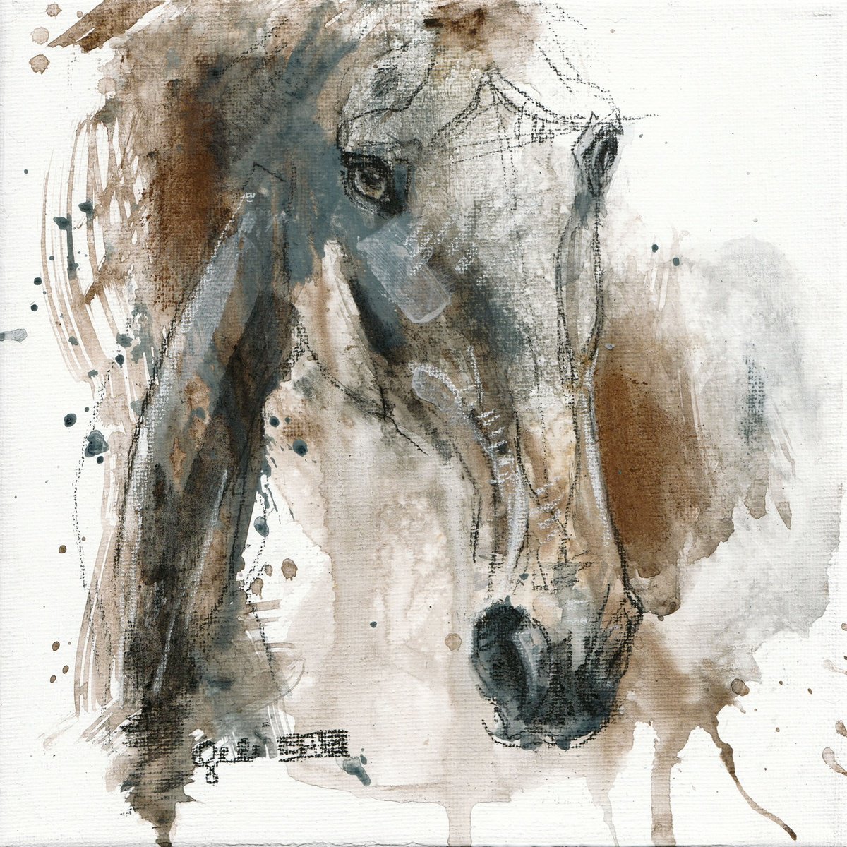 Expressive Animal Painting By Benedicte Gele, 8 X 8, Equine Nude 286, Original Artwork