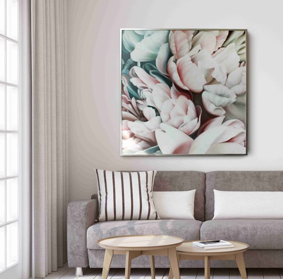 Peonies bouquet 2" White flower oil art