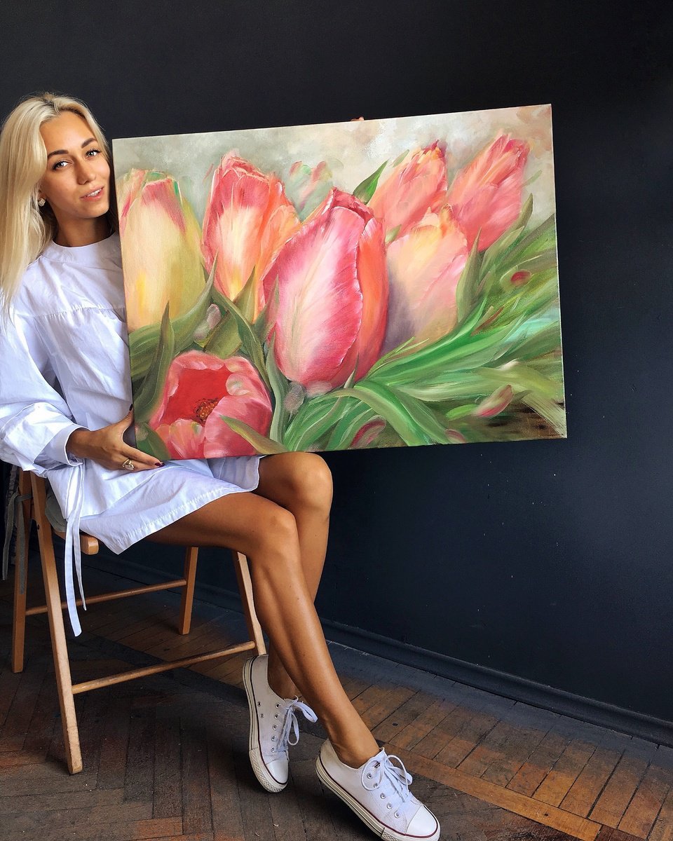 Spring Tulips By Anna Lyashenko, 31 X 24, Artwork For Sale On Artfinder