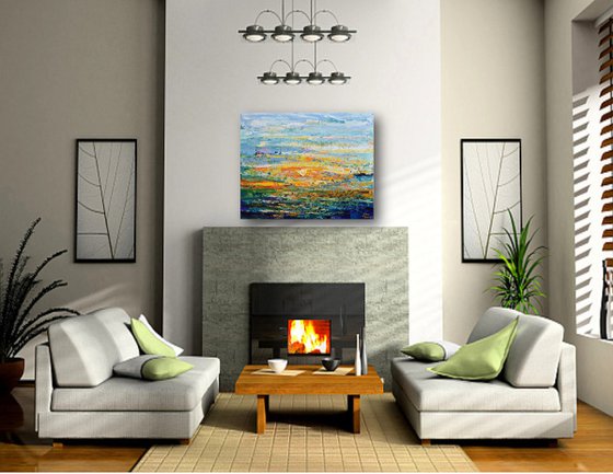 Colors of Sunset - Palette Knife Acrylic Painting, Seascape Artwork, Abstract Water Art