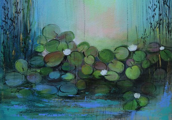 Water Lilies !!  Locked in my heart !! Contemporary Abstract !! Ready to hang !!