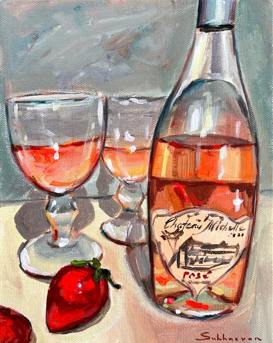 Still life with Rosé and Strawberries
