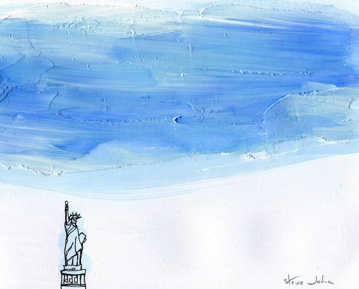 Statue of Liberty, Continuous Line drawing, sculptural sky by Steve John