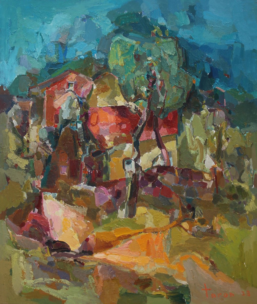 Abstract Landscape Oil Painting By Taron Khachatryan, 22 X 26", Summer, Original Artwork