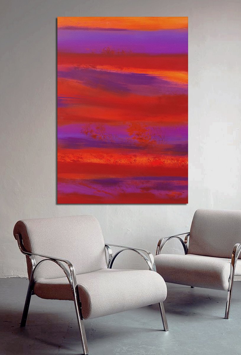 Expressive Abstract Acrylic Painting By Davide De Palma, 28 X 39, Waste Not, Want Not, Orange,, Original Artwork