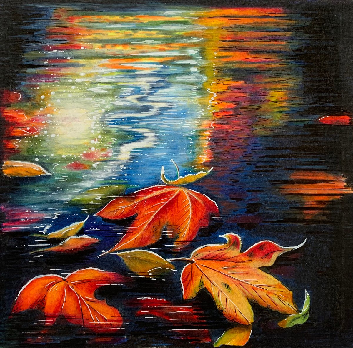 Impressionistic Painting , Autumn Pond By Karen Elaine Evans, 10 X 10, Artwork For Sale On Artfinder