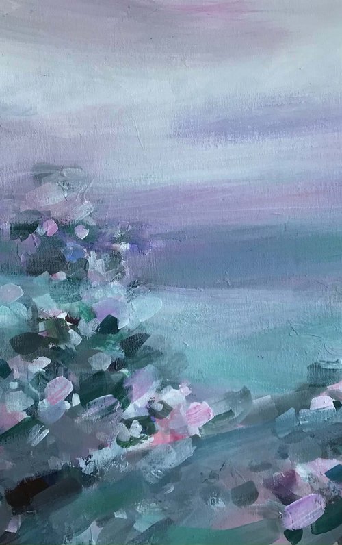 Road to lavender field. One of a kind, original painting, handmade work, gift. by Galina Poloz