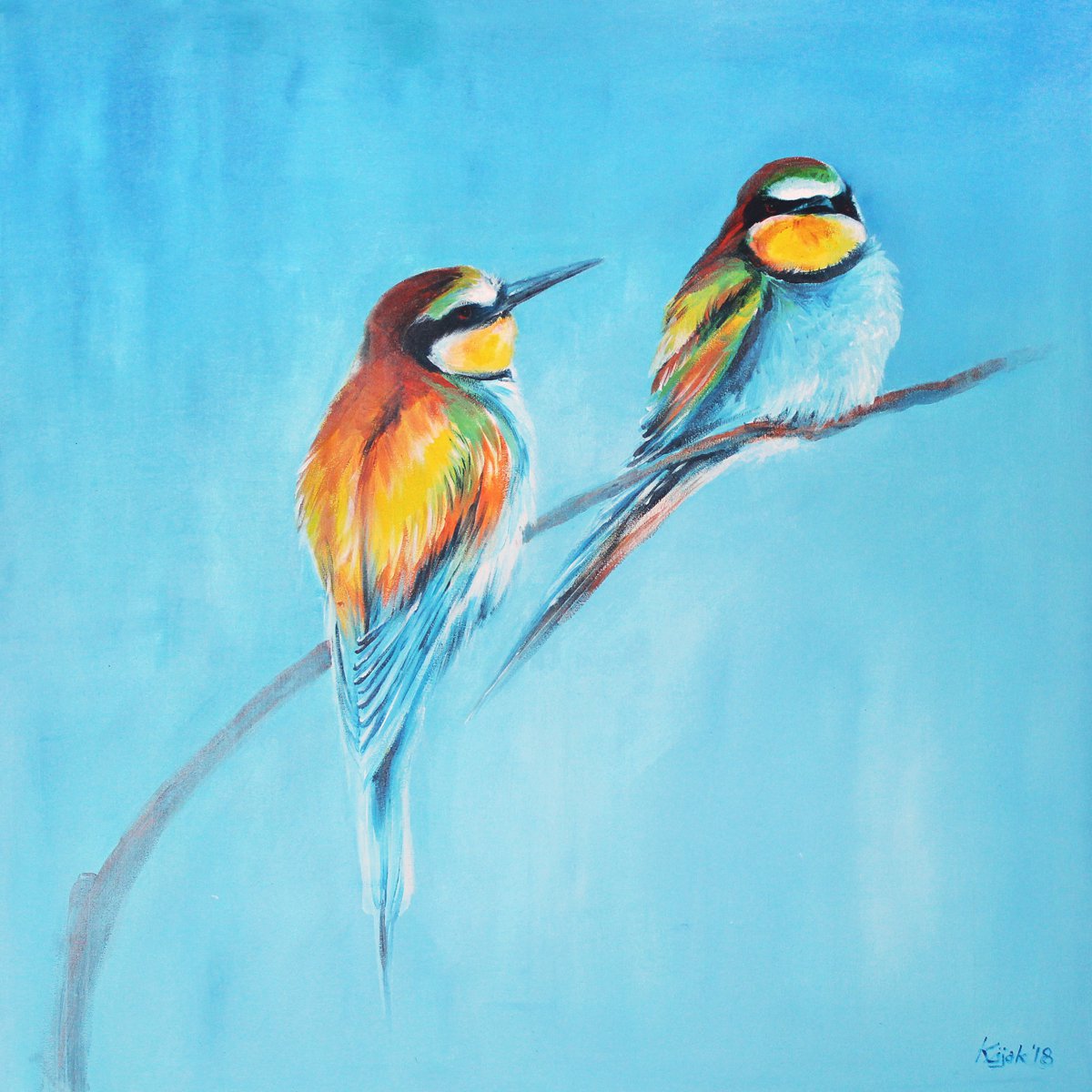 Bee-eaters birds, acrylic painting on canvas 80x80cm by Karolina Kijak
