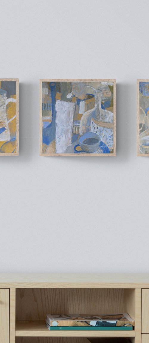 Set of 3. Abstract Still Life. Acrylic painting on canvas, 12 x 12 in by Daria Borisova