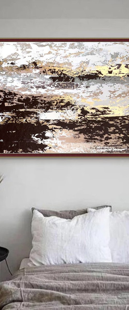 Luxury Gold Pink Burgundy Abstract on canvas. textured painting by Marina Skromova