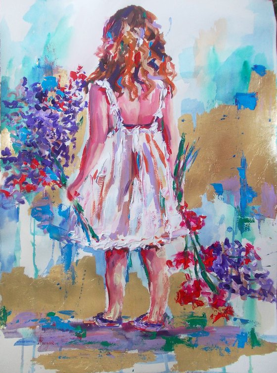 Innocence -Little Girl Acrylic Mixed Media  Painting on Paper