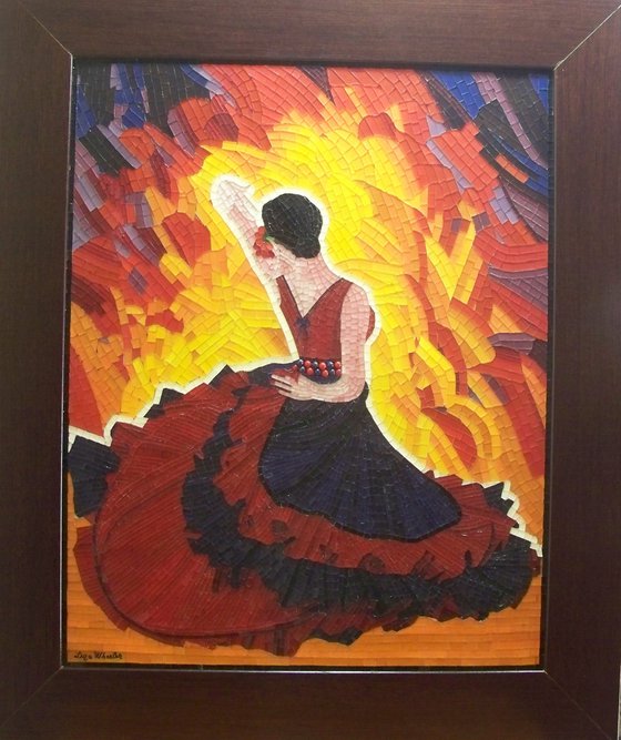 Passion Flamenco - glass mosaic flamenco romantic woman dance art