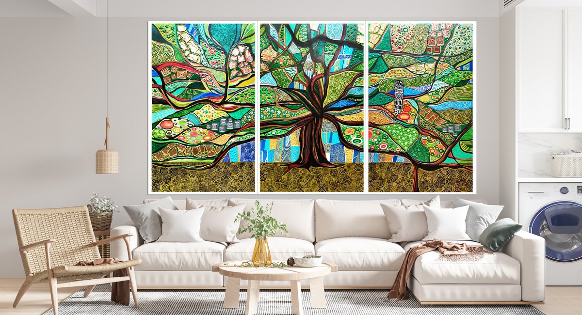 Huge green abstract painting Tree of life. Large abstract wall art by BAST
