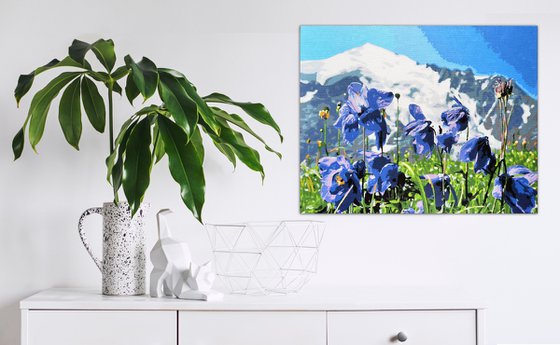 Lilac bellflowers in mountains
