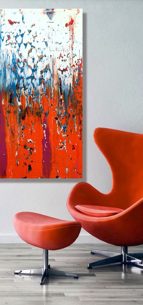 Orange Sky - XL LARGE,  ABSTRACT ART – EXPRESSIONS OF ENERGY AND LIGHT. READY TO HANG! by Julijana Ravbar